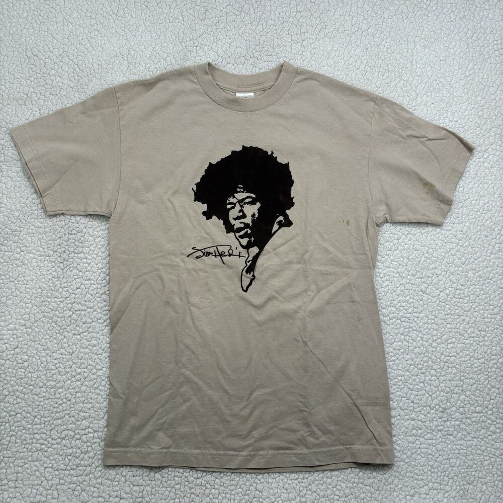 VTG Y2k 2005 AAA Jimi Hendrix Velvet Portrait Tan Band Tee‎ T-Shirt Mens M